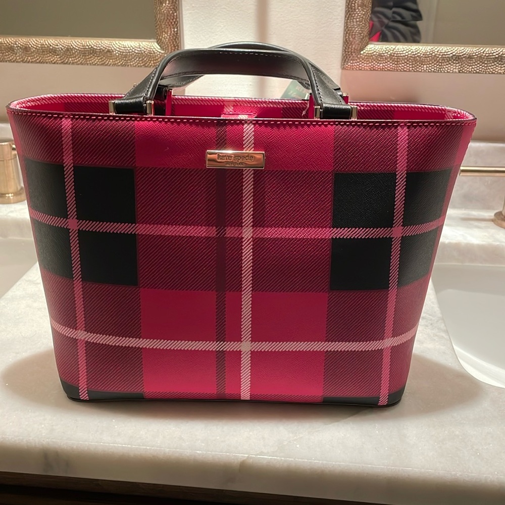 kate spade Pink and Black Plaid Tote Clutch